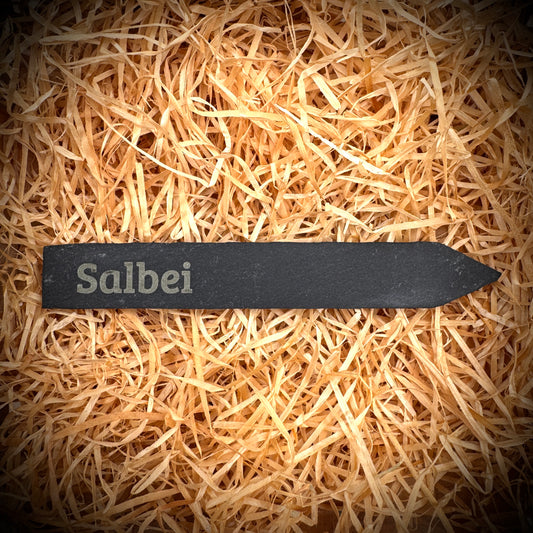 Salbei – Gravur-Pflanzenstecker aus Schiefer (15 × 2 cm)