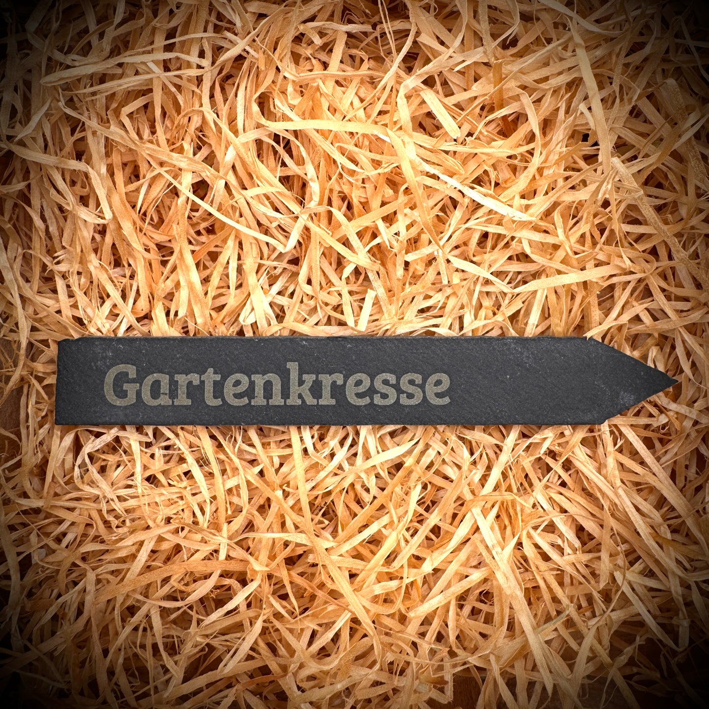 Gartenkresse – Gravur-Pflanzenstecker aus Schiefer (15 × 2 cm)
