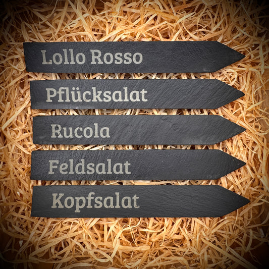 5er-Set „Knackig & Grün“ – Schiefer-Pflanzenstecker