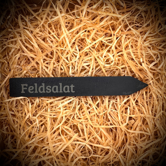 Feldsalat – Gravur-Pflanzenstecker aus Schiefer (15 × 2 cm)