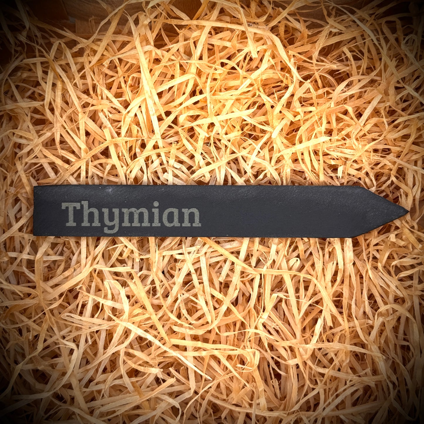 Thymian – Gravur-Pflanzenstecker aus Schiefer (15 × 2 cm)