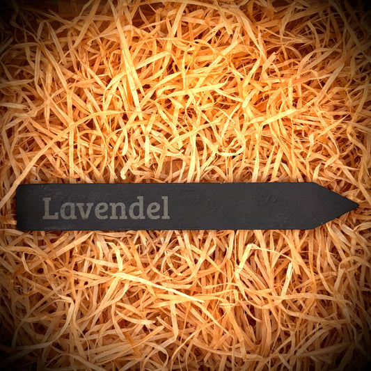 Lavendel – Gravur-Pflanzenstecker aus Schiefer (15 × 2 cm)