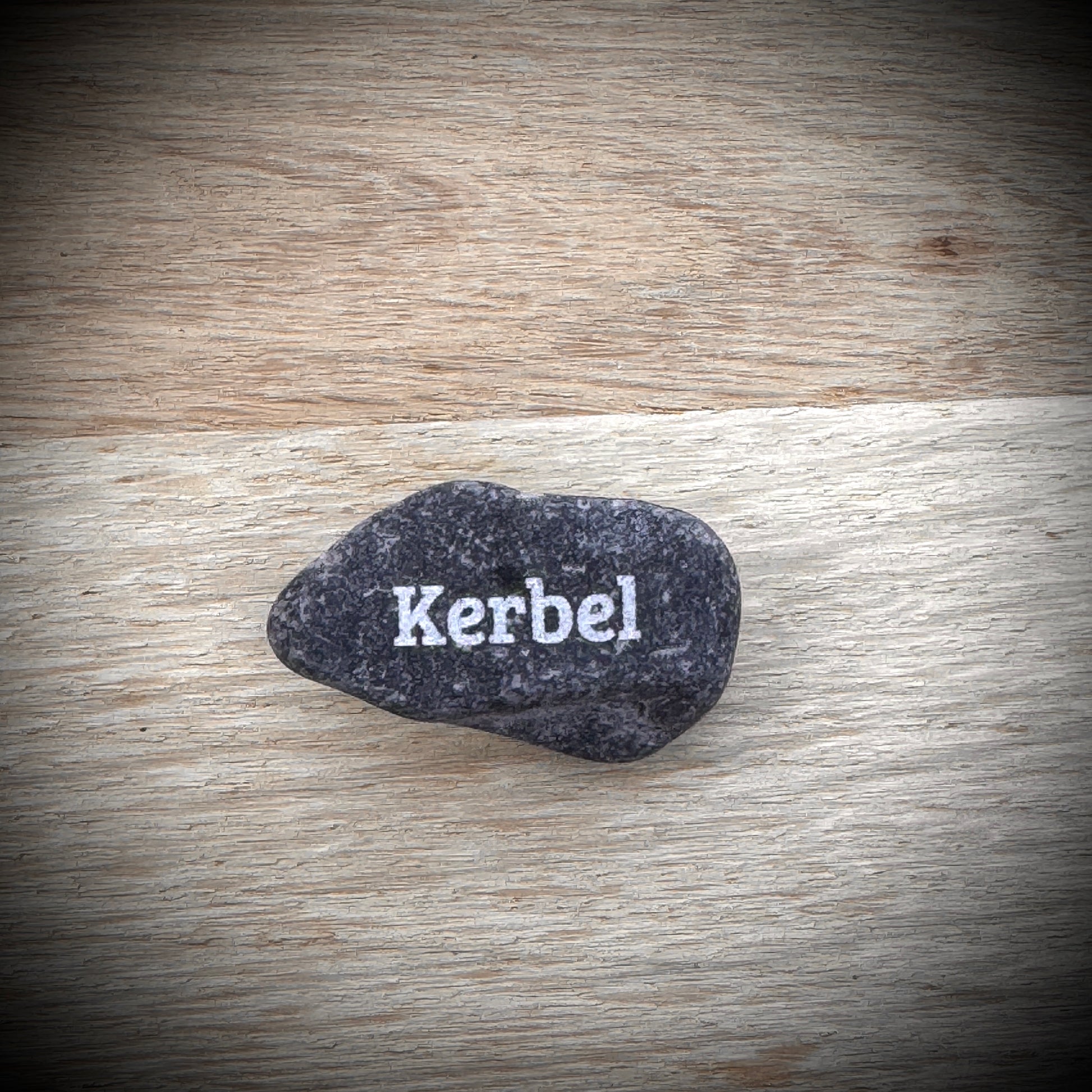 PlantPebbles Mini Pebble – kleiner Gravurstein aus Naturkiesel mit Kräutergravur „Kerbel“