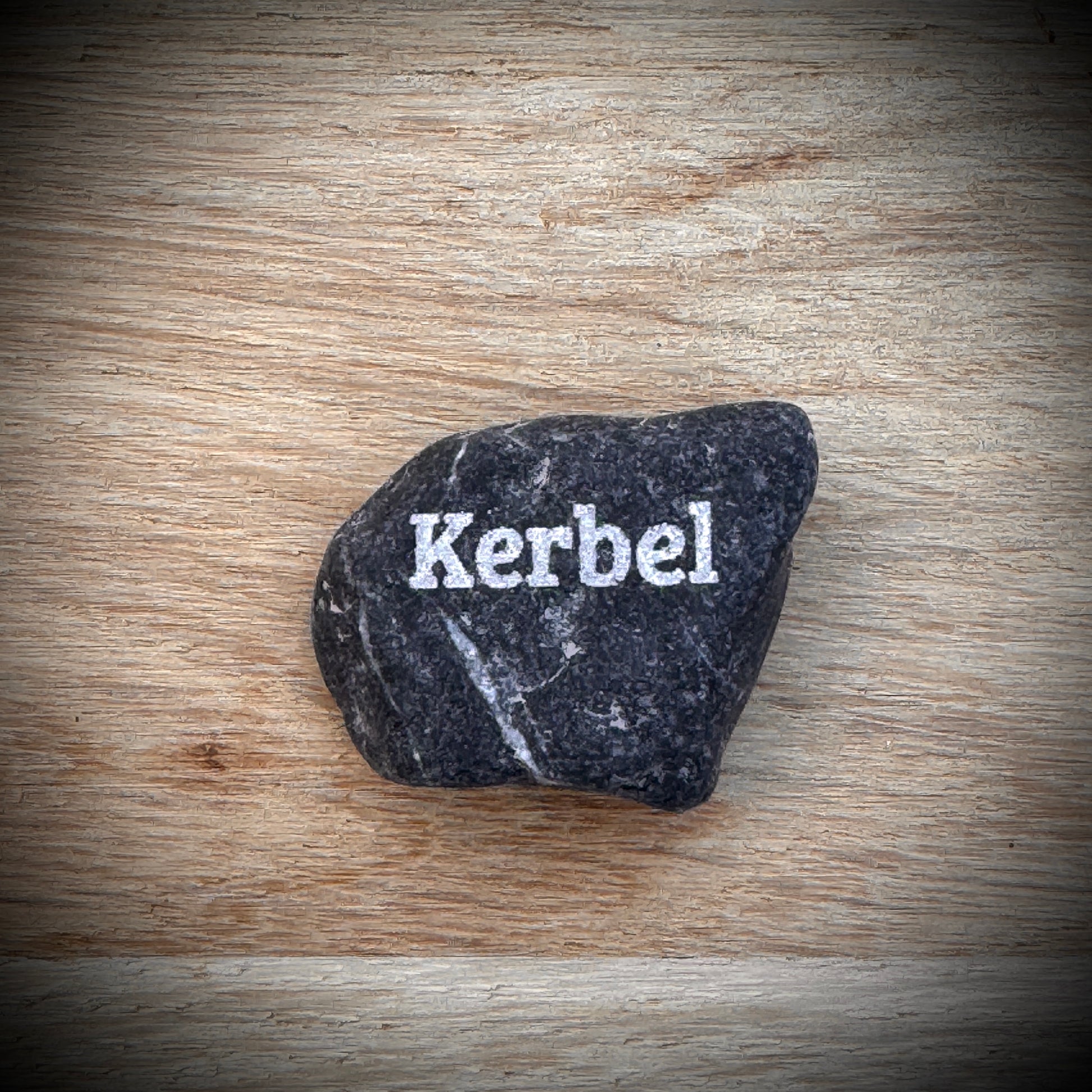 PlantPebbles Mini Pebble – kleiner Gravurstein aus Naturkiesel mit Kräutergravur „Kerbel“