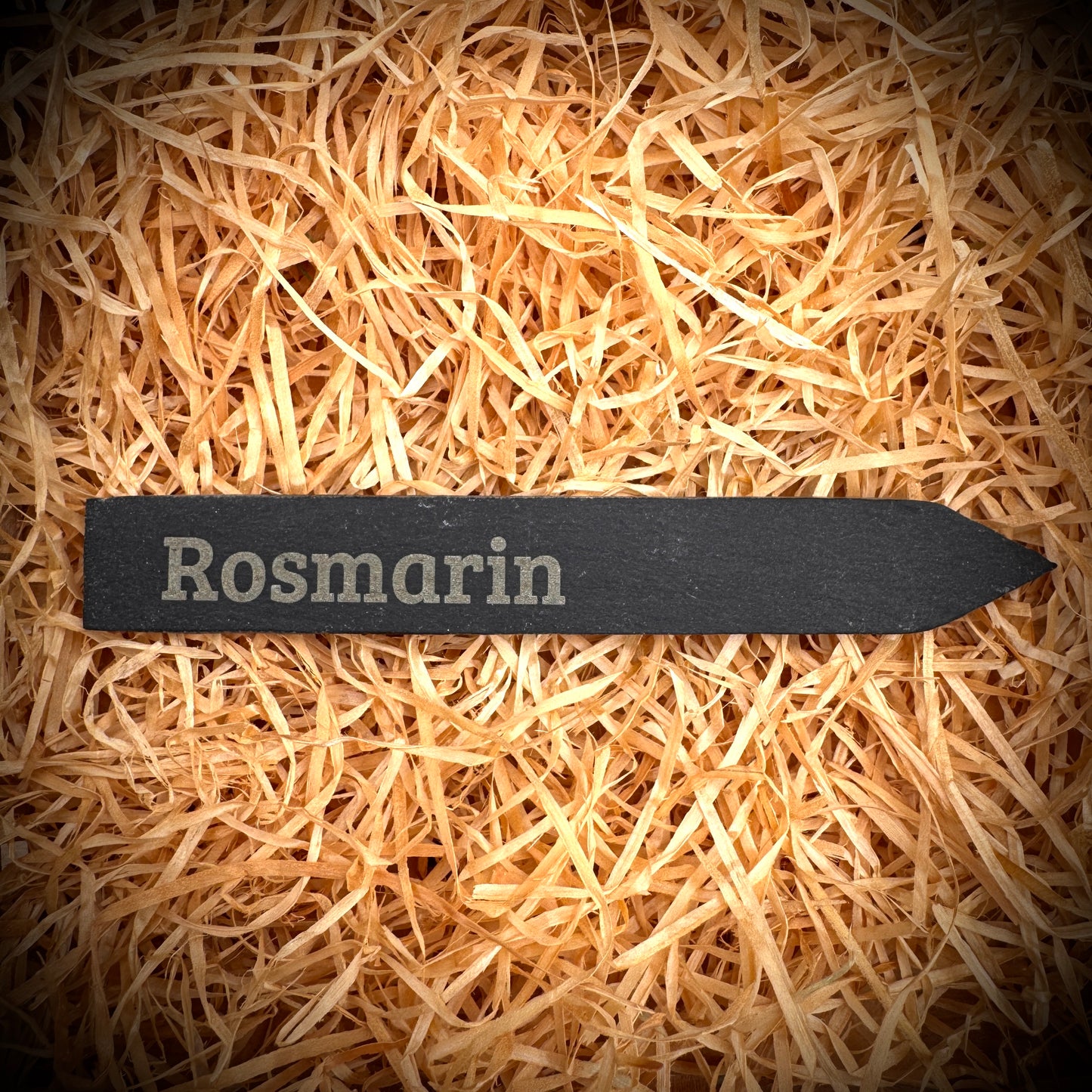 Rosmarin – Gravur-Pflanzenstecker aus Schiefer (15 × 2 cm)