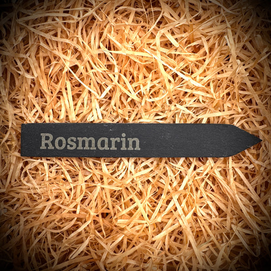 Rosmarin – Gravur-Pflanzenstecker aus Schiefer (15 × 2 cm)