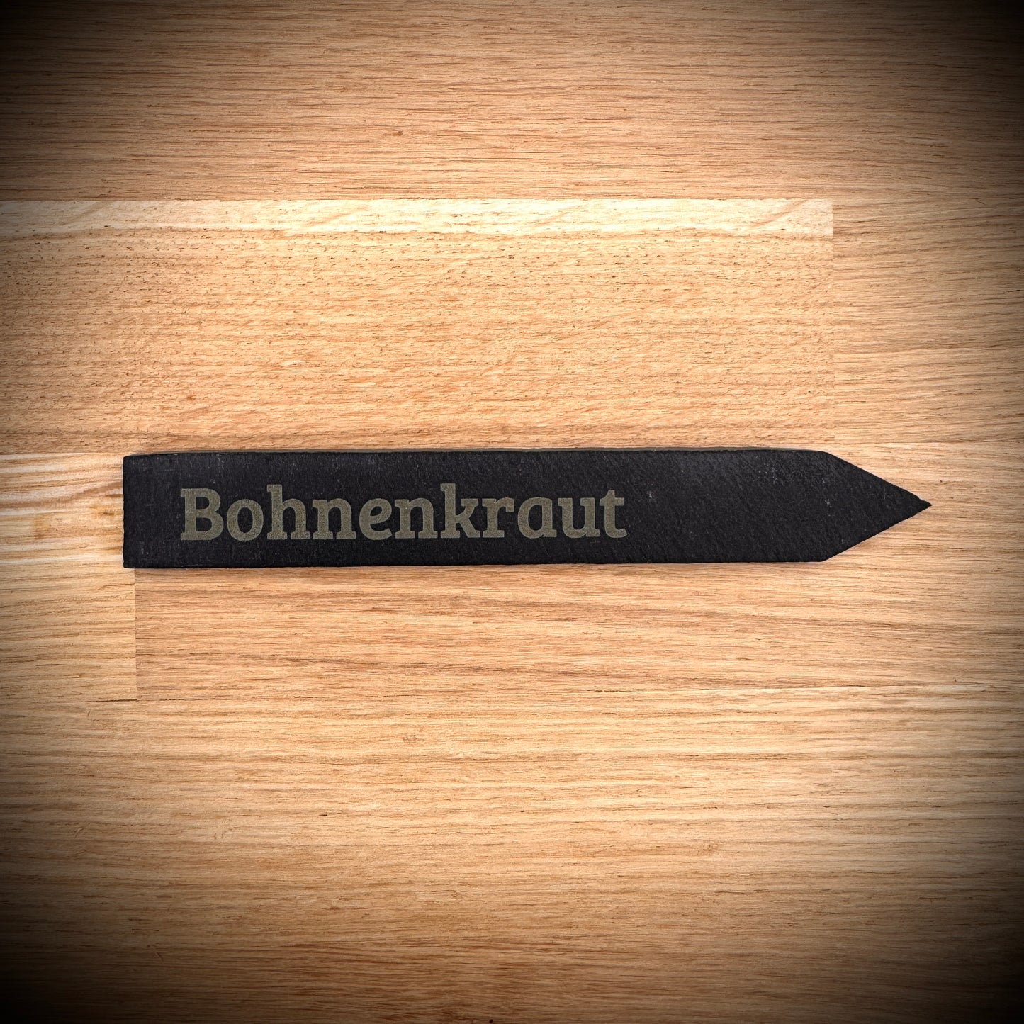 PlantPebbles Einzelstück Schieferstecker mit Lasergravur „Bohnenkraut“