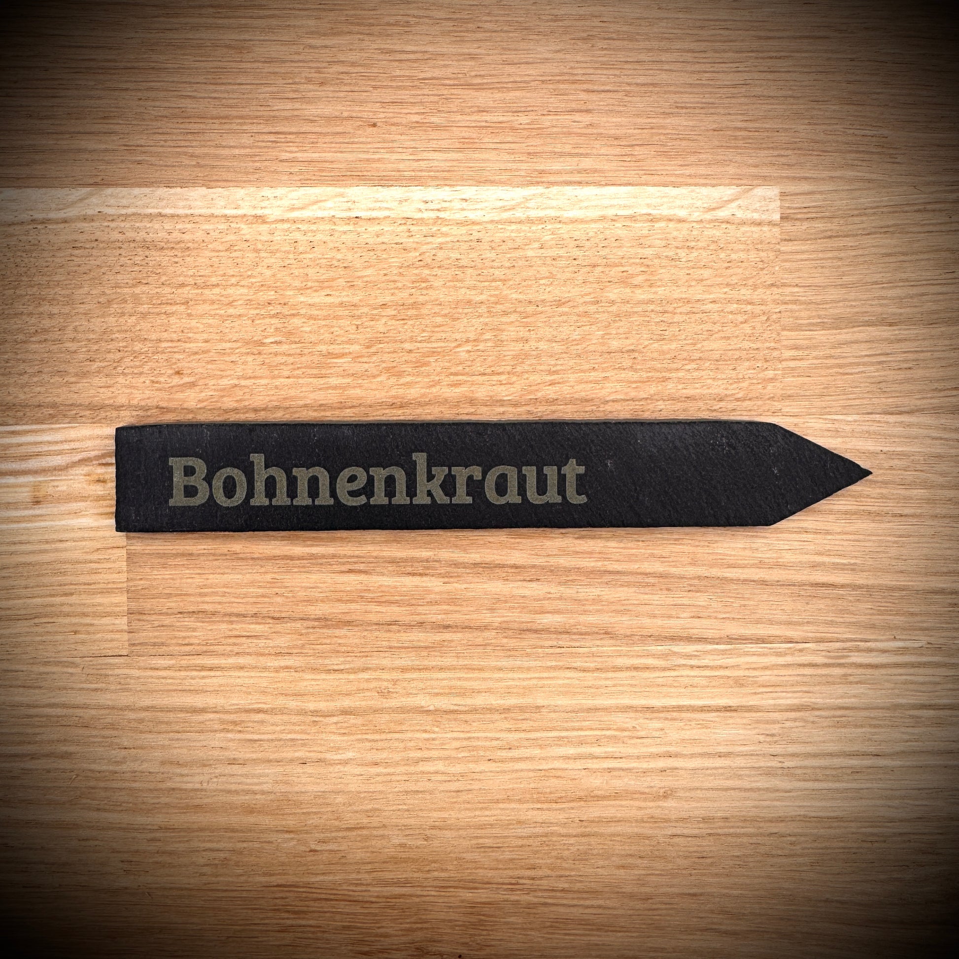 PlantPebbles Einzelstück Schieferstecker mit Lasergravur „Bohnenkraut“