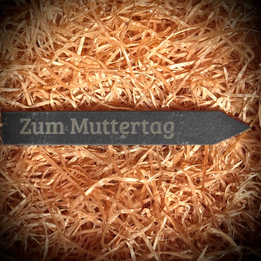 Schieferstecker mit Lasergravur „Zum Muttertag“ als Geschenk für Garten und Blumentopf