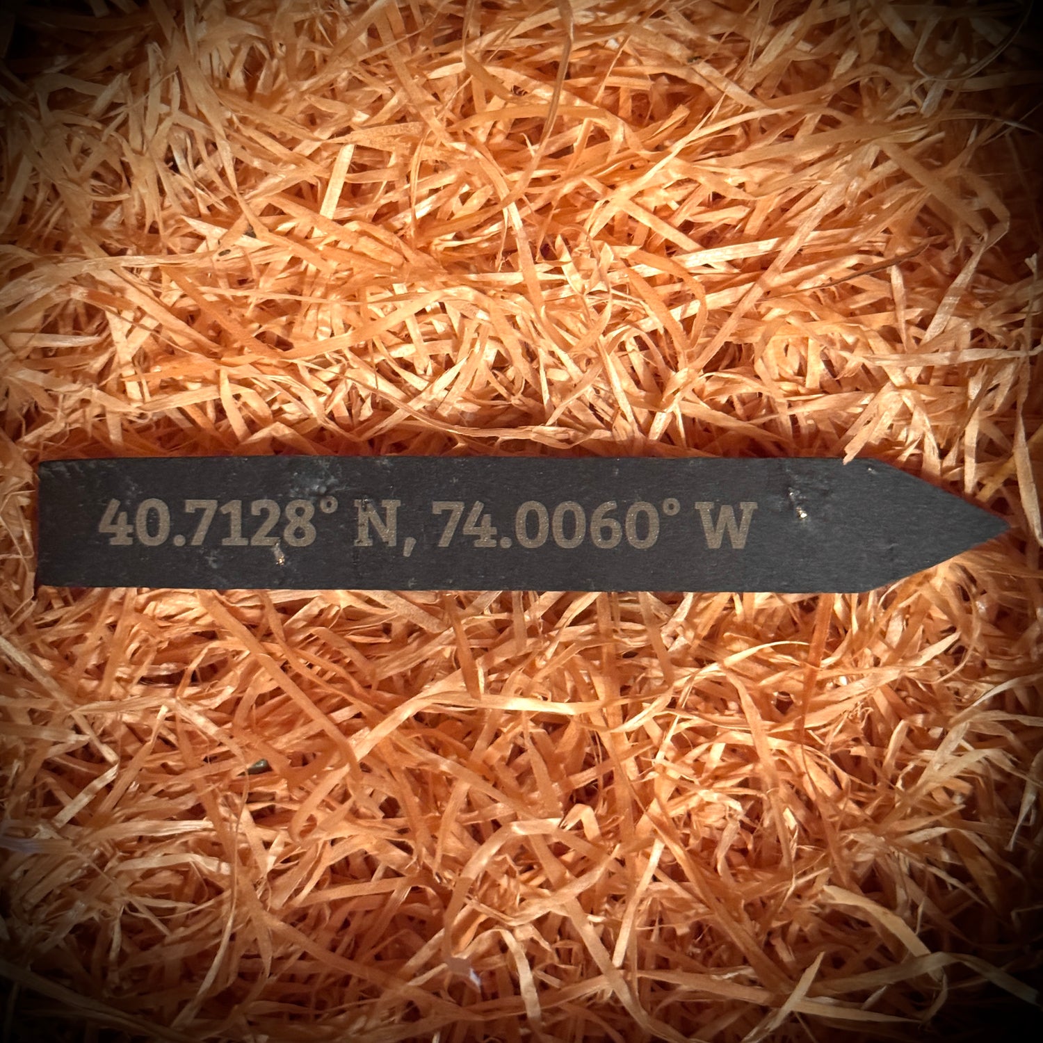 PlantPebbles Schieferstecker mit Lasergravur von Koordinaten im Dezimalgrad-Format (DD)