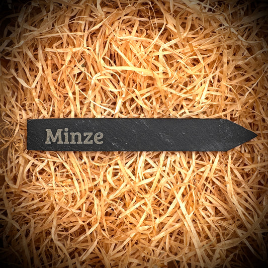 PlantPebbles Einzelstück Schieferstecker mit Lasergravur „Minze“