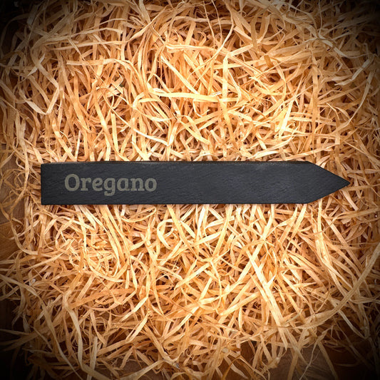 PlantPebbles Einzelstück Schieferstecker mit Lasergravur „Oregano“