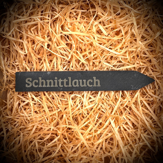 PlantPebbles Einzelstück Schieferstecker mit Lasergravur „Schnittlauch“